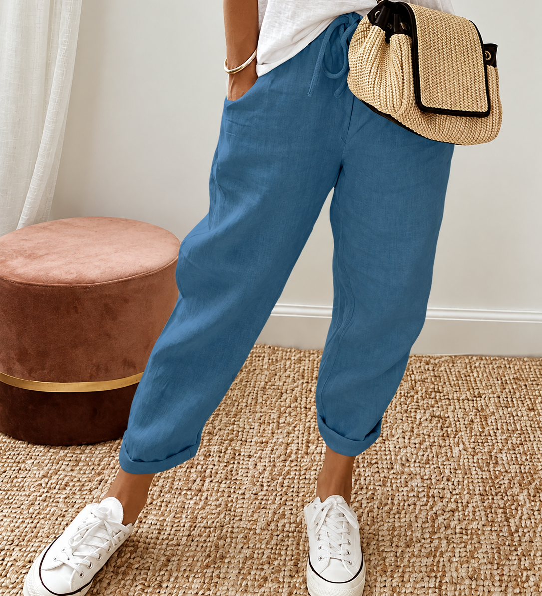 Elsa | Kõrge vöökohaga linased püksid