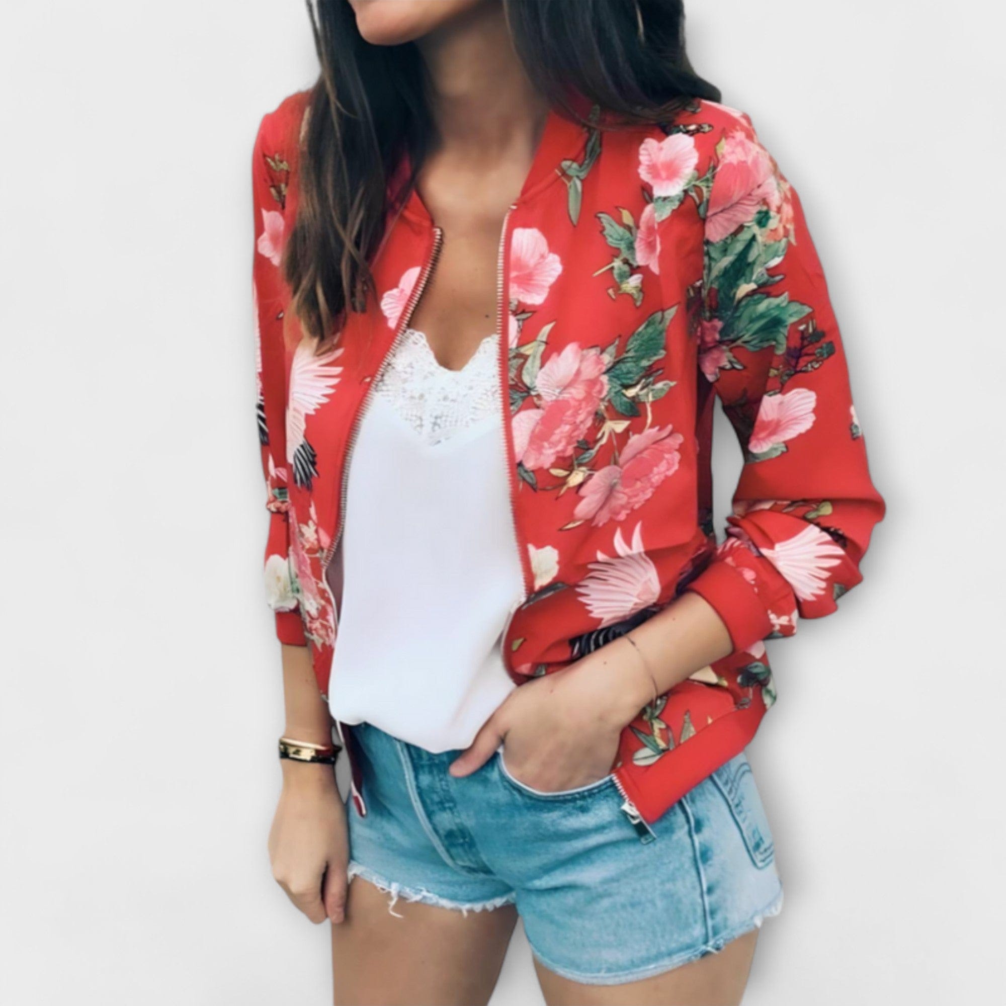 Andreia | Elegantne bomberjakk lillemustriga